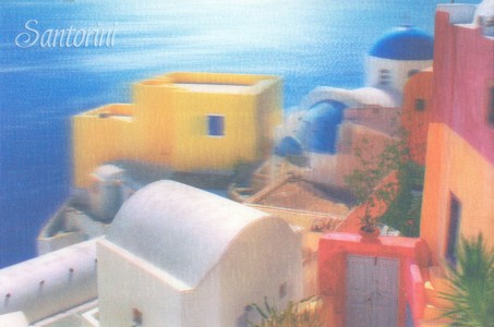 Postcard - 3D - Santorini village