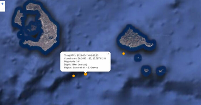 Σεισμός 3.8 μεταξύ Σαντορίνης και Ανάφης
